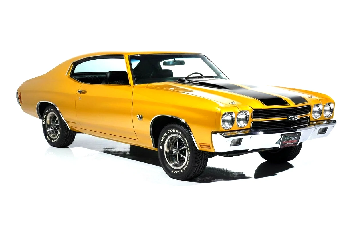 Golden-yellow classic car after color change