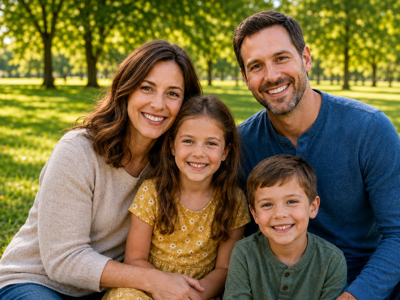 Clear detailed family photograph after AI enhancement