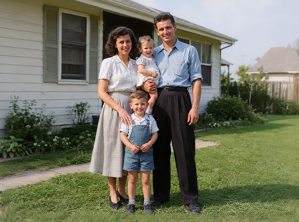 Repaired and colorized family photograph after Old Photo Rescue